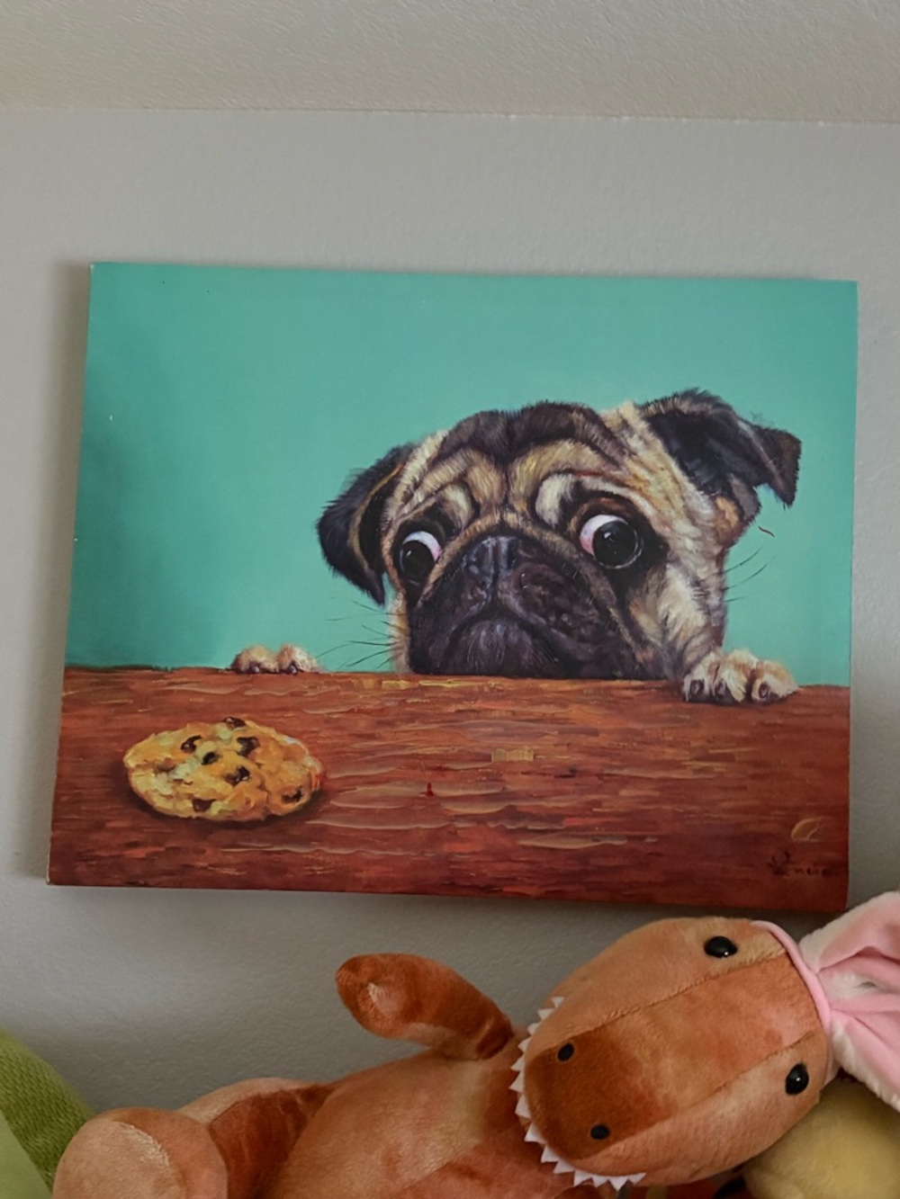 Source Unknown Turquoise & Brown Pug Cookie Wall Art